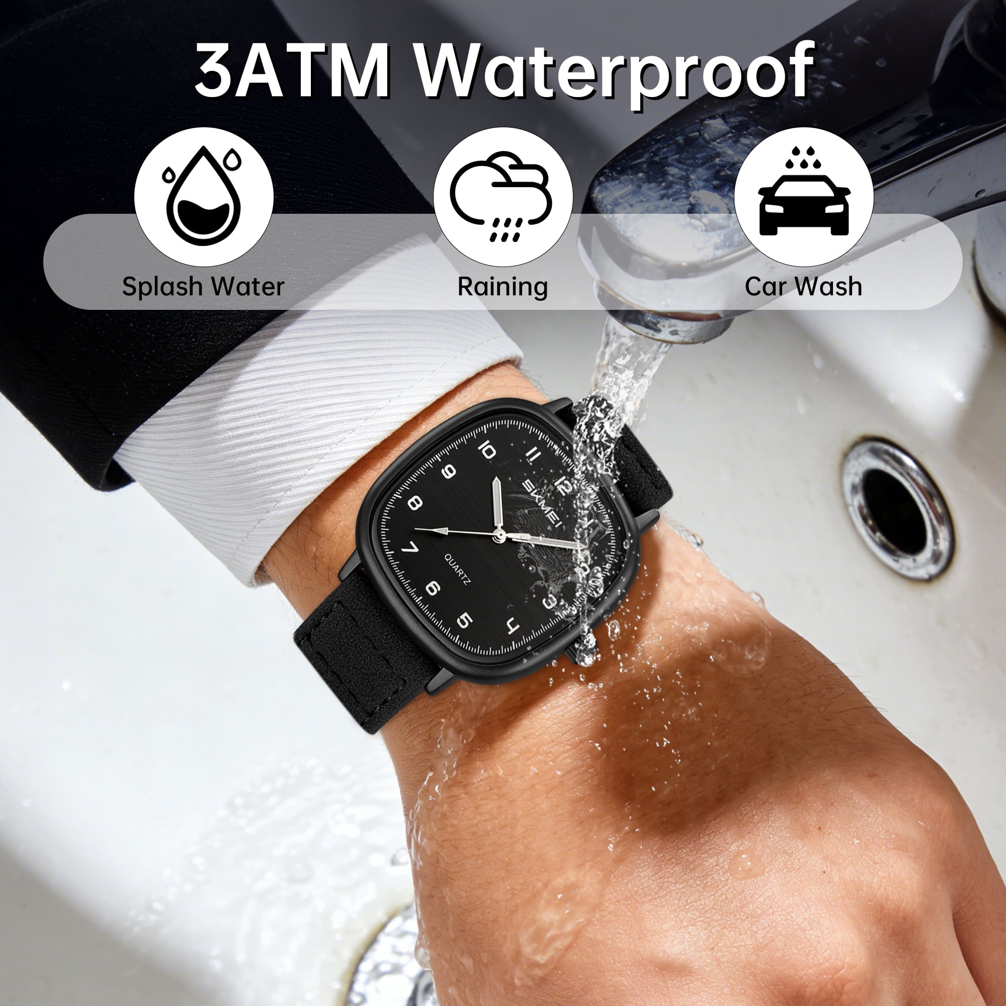 SKMEI Men Watch Fashion Minimalist Quartz Waterproof Wrist Watches for Mens Big Face Business Casual Watch，Leather Watch Strap