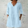 thumbnail image 4 of Blouses for women dressy casual Cotton and Linen Soft Clothing S Blue womens blouses, 4 of 4