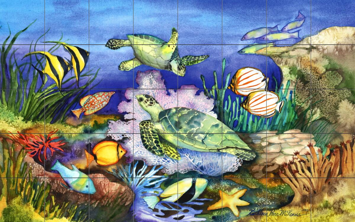 Tile Mural Bathroom Backsplash - Green Sea Turtles - by Kathleen Parr ...