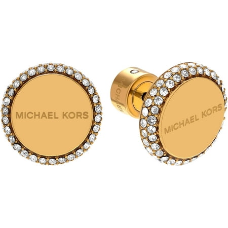 Michael Kors Women's Crystal Accent Gold-Tone Stainless Steel Logo Disc Stud Earrings