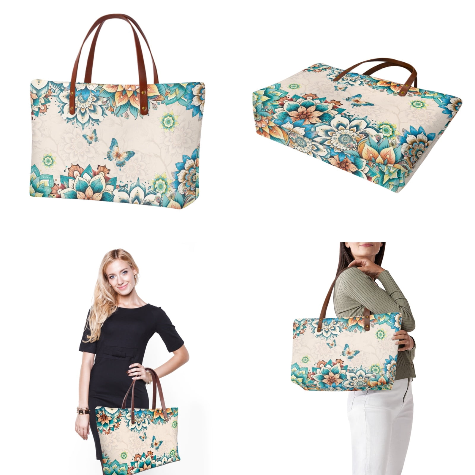 ZUXONGSY Boho Mandala Butterfly Print 2 Pack Purses and Handbag for Women Fashion Top Handle Bag Work Bag Shoulder Bag Multifunctional with Matching Wallet for Shopping Work