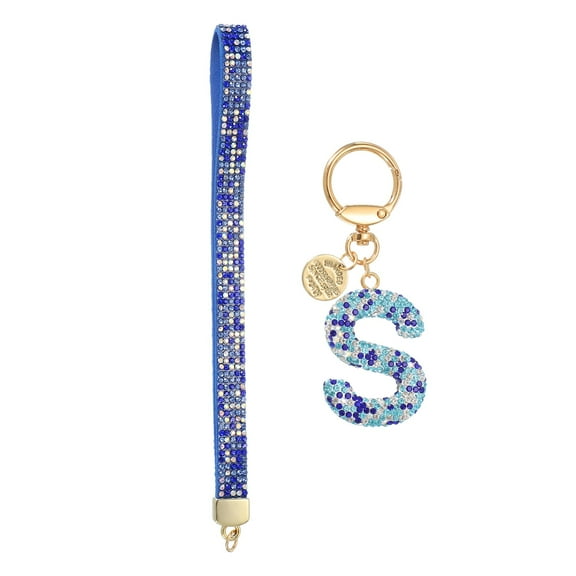 Initial Letter Keychain for Women, Rhinestone Alphabet S Key Chain Sparkly Keychain Charm with Heart for Backpack Handbag Car Key Accessories Lanyard, Blue