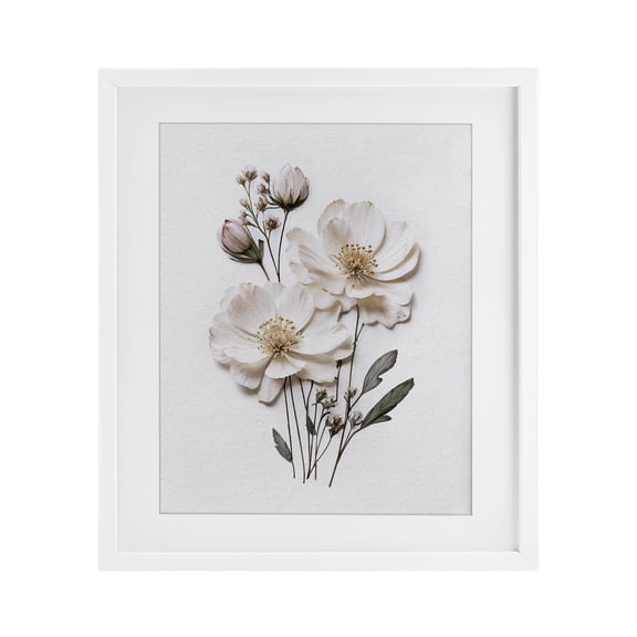 Elegant Pressed Flowers White Framed Print Under Glass, design by Lettered and Lined