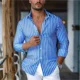 thumbnail image 1 of Camisa de hombre nueva moda con estampado de cadena, cuello con botones, camisa de manga larga, ropa informal de calle de verano de alta calidad, 1 of 6