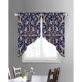 thumbnail image 3 of Abstract Blue Gold Swag Valances for Windows, Luxurious Traditional Flower Leaf Rod Pocket Sheer Valances for Small Windows, Swag Toppers Light Filtering for Kitchen Living Room 2 Panels 36''x36'', 3 of 6