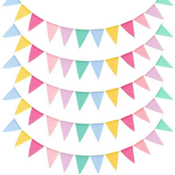 5 juegos de banderas de banderín de arpillera de imitación, banderines de bandera de arcoíris triangulares de tela multicolor para decoración colgante de fiesta y festival en el aula Zhivalor BST3069284