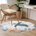 thumbnail image 5 of Oceans Round Living Room Rugs 3.3 ft, Coastal Orange Blue Sea Turtles Starfish Wood Gradient Washable Area Rug with Non-Slip Sturdy Edge Binding Round Front Door Mat Floor Carpet for Entryway, 5 of 9
