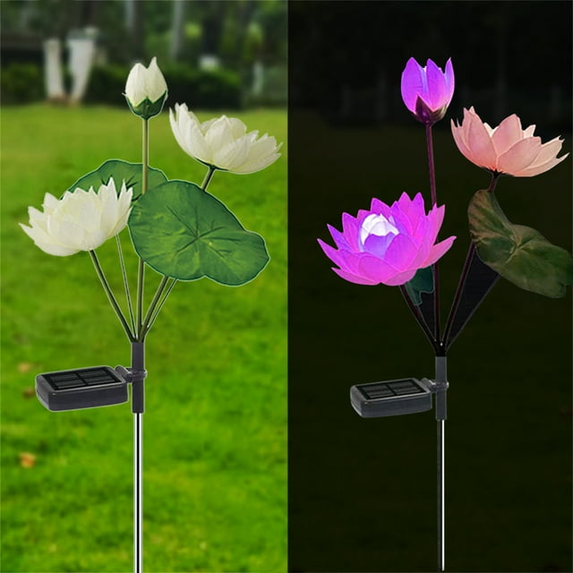 Pack de 2 luces solares de jardín, farolillos LED de flor de loto con luces que cambian de color para decoración exterior, patio, sendero y jardín
