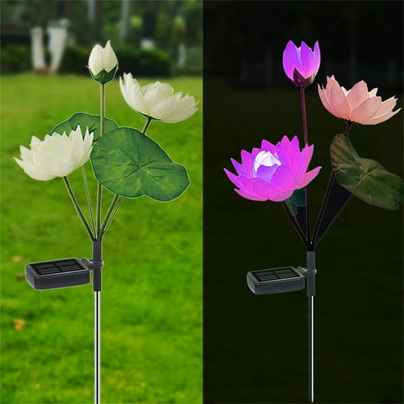 Pack de 2 luces solares de jardín, farolillos LED de flor de loto con luces que cambian de color para decoración exterior, patio, sendero y jardín