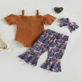 thumbnail image 4 of 3PCS Toddler Girl Short Sleeve Romper Rib Knit Button Bodysuit Flare Pants Clothes, 4 of 6