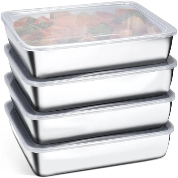 Airtight Containers for Food Storage, Stainless Steel Stackable Kitchen Holders, Thickened Durable design for Refrigerator Produce, Leftover Meals, and Freezer Or Pantry