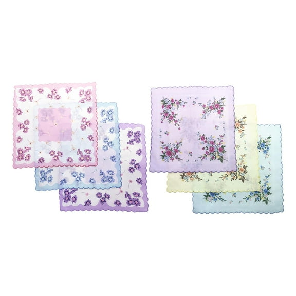 Womens Handkerchiefs Gift Soft Cotton 12"x12" Colorful Square Pocket Hankies 6pcs