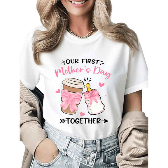 Our First Mother's Day Together Graphic Tees Womens T-shirt Black/White S-5XL