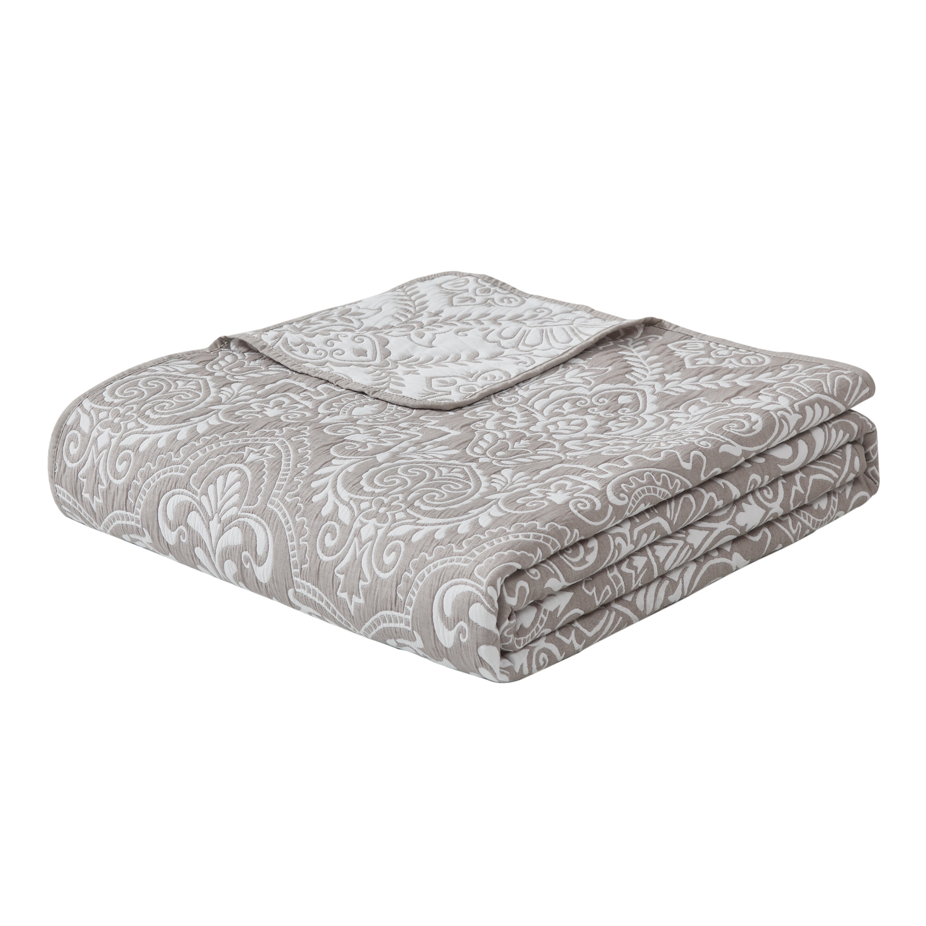 Ojai Medallion Stripe Taupe 3-Piece All-Season Soft Woven Matelasse Jacquard Reversible Cotton Blend Quilt Set - Full/Queen
