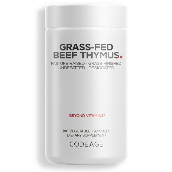 Grass-Fed Beef Thymus, Freeze-Dried, Non-Defatted, Desiccated Glandular Supplement, Non-GMO, 180 ct