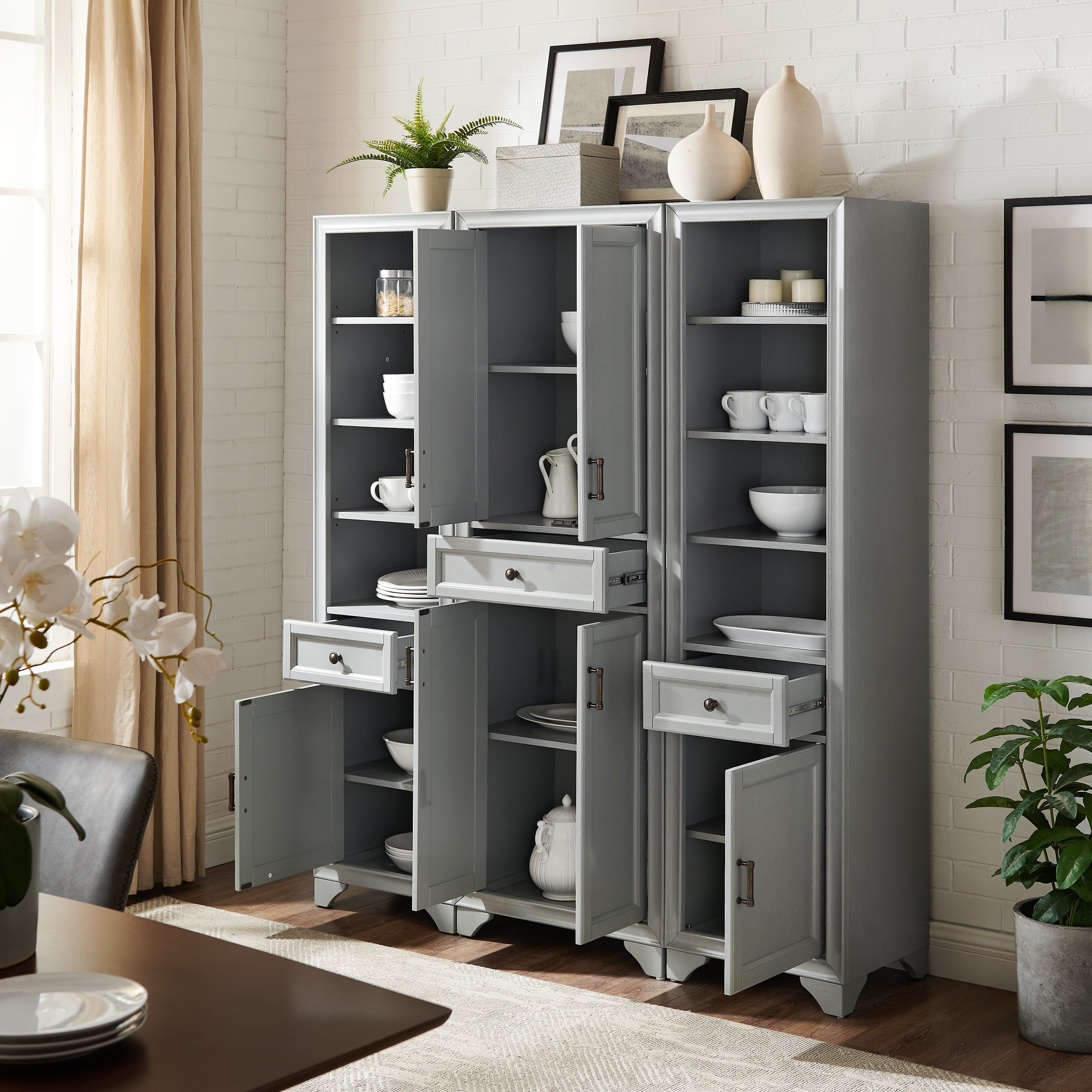 Crosley Furniture Tara 3-Piece Pantry Storage Cabinet Set with Shelves, Kitchen, Dining, or Laundry Room