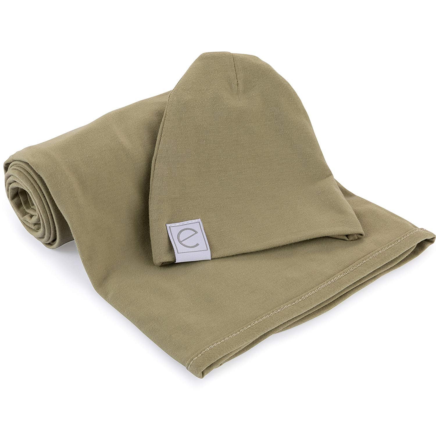 Cotton Knit Jersey Swaddle Blanket and Beanie Gift Set, Large Receiving