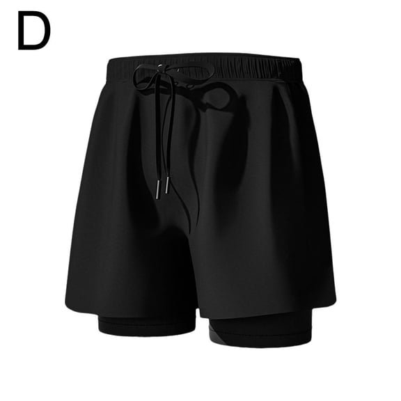 Swimming Trunks with Compression Liner Stretch Mens Swimwear 2 in 1 Quick Dry I7