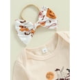 thumbnail image 6 of Suealasg 3Pcs Baby Girl Halloween Outfits Long Sleeve Boo Romper + Pumpkin Print Flare Pants+ Headband Set 3 6 12 18 Months Infant Newborn Girls Halloween Clothes, 6 of 7
