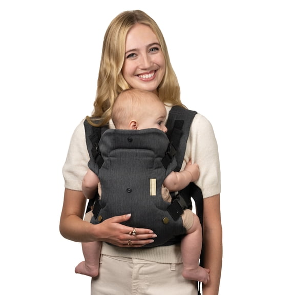 Infantino Flip Luxe 4-in-1 Convertible Baby Carrier, Ergonomic Infant to Toddler Carrier, Updated Lumbar Support, Premium Herringbone Fabric, 7-35 lbs, Unisex, Onyx