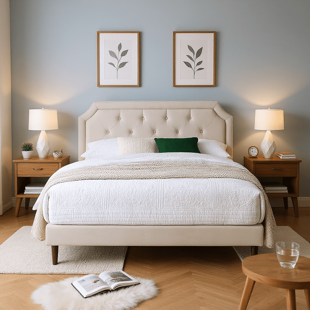 Gewnee QUEEN Size Bed Frame with Adjustable Headboard,Upholstered Headboard Platform Bed,No Box Spring Needed,Modern Bedroom Furniture - Beige