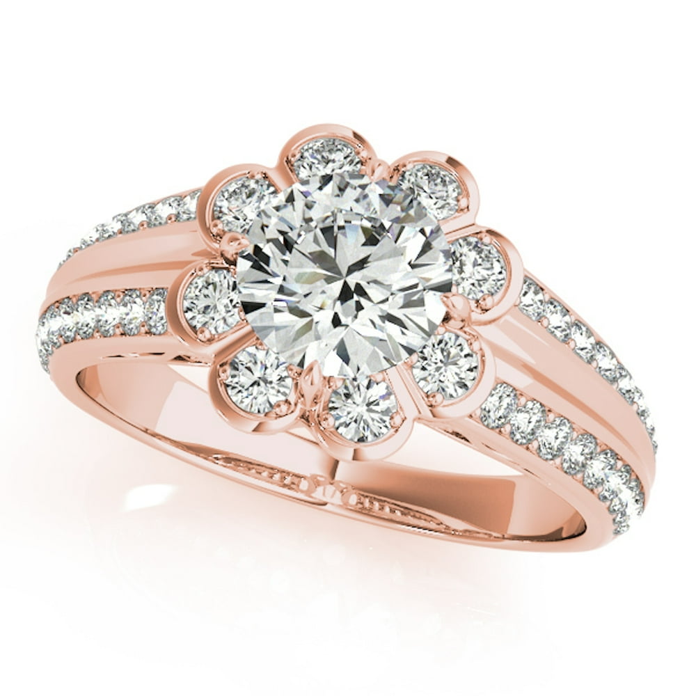 Aonejewelry 3/4 Carat Halo Round Diamond Flower Shaped Engagement