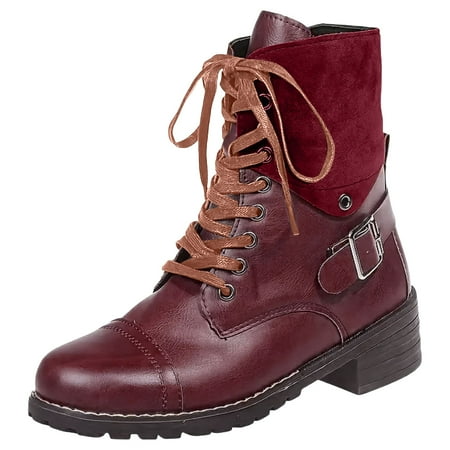 DVKOVI Cowboys Boots for Women Women s Ankle Boots & Booties Womens Ladies Squared Heel Vintage British Style Round Toe Zip Up Boots Shoes Fall Winter Heel Boots Red 36