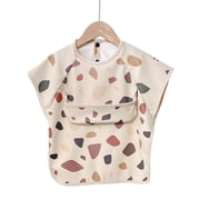 Spill Guard Short Sleeve Baby Bib Adjustable Feeding Apron with Pocket Water Resistant Toddler Mealtime Burp Cloth