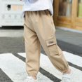 thumbnail image 3 of Boys Cargo Joggers Pants 2 Pack Elastic Waist Jogging Hiking Trousers Kids School Uniform Sweatpants 5-6T, 3 of 7