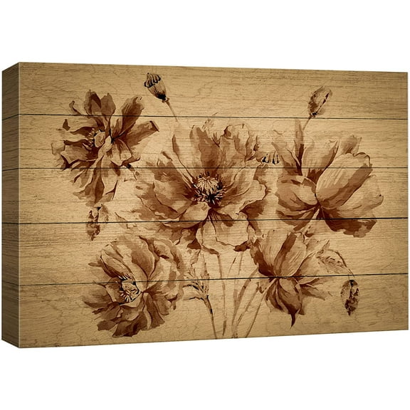 wall26 Canvas Print Wall Art Vintage Retro Classic Ink Lily Flowers Nature Wilderness Wood Panels Modern Art Multicolor Zen Rustic Decorative Relax/Calm for Living Room, Bedroom, Office - 16"x24