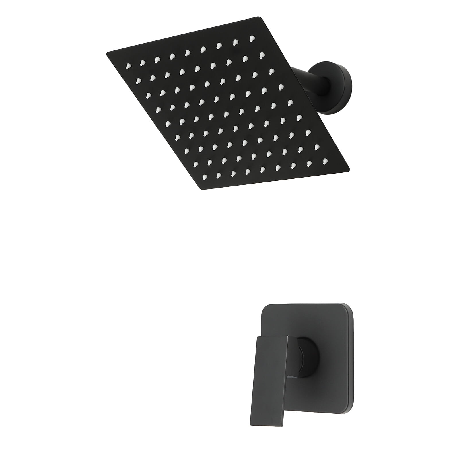 Shower Faucet Set with Valve Bathroom 8" Rain Shower Head Combo Wall-Mount Black