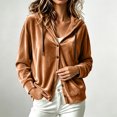 thumbnail image 2 of Velvet Long Sleeve Cardigan Hoodies Women Button Womens Hood Shirts Brown XXL, 2 of 9