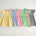 thumbnail image 3 of Ropa de verano para niños de 2 a 6 años, vestido acampanado con mangas voladoras a cuadros para niñas, vestidos bonitos de Estilo Princesa para niños, 3 of 6