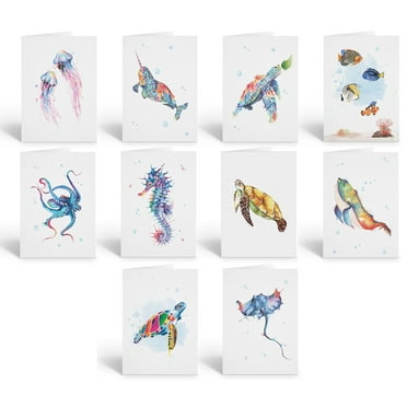 Stonehouse Collection | Assorted Ocean Animal Note Cards | Watercolor Sea Life |