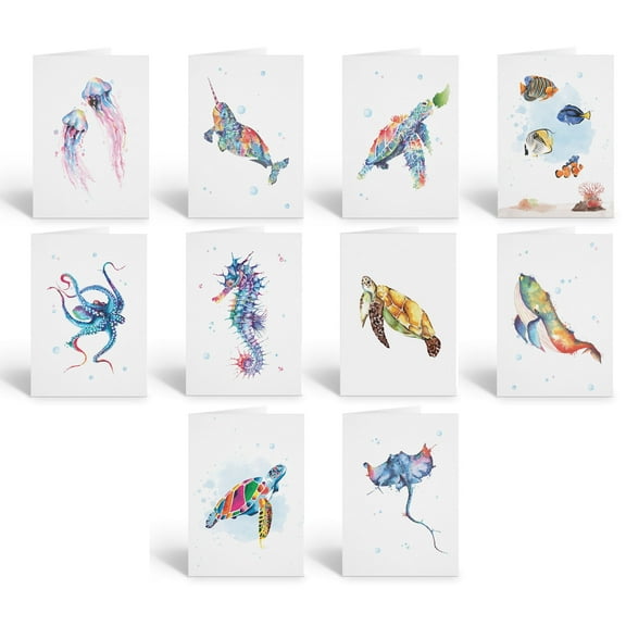 Stonehouse Collection | Assorted Ocean Animal Note Cards | Watercolor Sea Life |