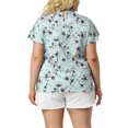 thumbnail image 3 of Agnes Orinda Women's Plus Size Tops Floral Print Round Neck Lace Flared Short Sleeve Keyhole Back Blouse 1X Lake Blue, 3 of 8
