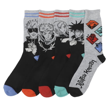 Jujutsu Kaisen Character Art Adult 5-Pair Casual Crew Socks-OSFA