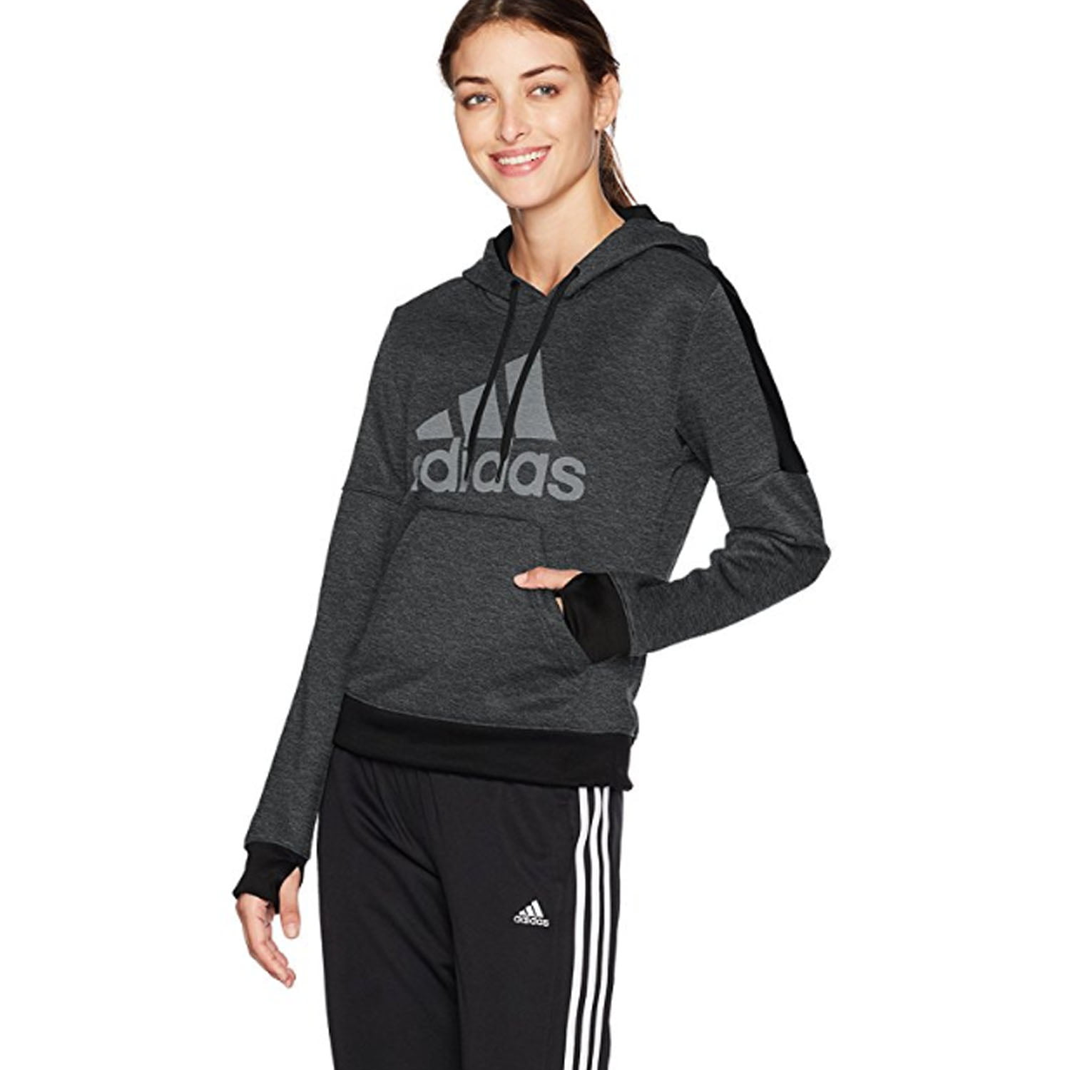 Adidas - ADIDAS Fleece Pullover Logo Hoodie Women | Dark Grey Melange