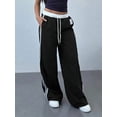 thumbnail image 4 of Womens Side Striped Pant Baggy Wide Leg Sweatpants Elastic Waisted Contrast Stripe Loose Fit Trousers Black L, 4 of 9