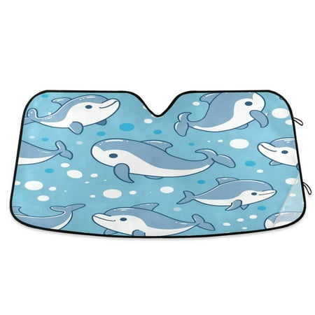 Car Sun Visor 57*31.5inch Windshield Sun Shield Car Sun Curtain Car Sun Shield Car Sun Insulation Suitable For Most Vehicles Blue Cartoon Dolphin