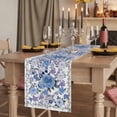 thumbnail image 3 of Boho Blue Flower Cotton Linen Table Runner for Dining Kitchen, Spring Watercolor Country Floral Plant Wedding Outdoor Party Tablerunners, Dresser Scarf Coffee Tablecloth Runners 13x36 Inches, 3 of 9