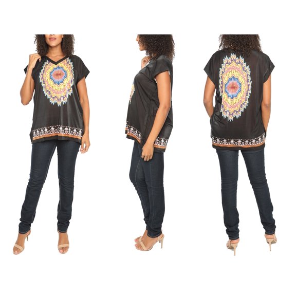 Women's Summer Loose-Fit Wide Elbow's Casual Short Sleeves Printed Tunic Top