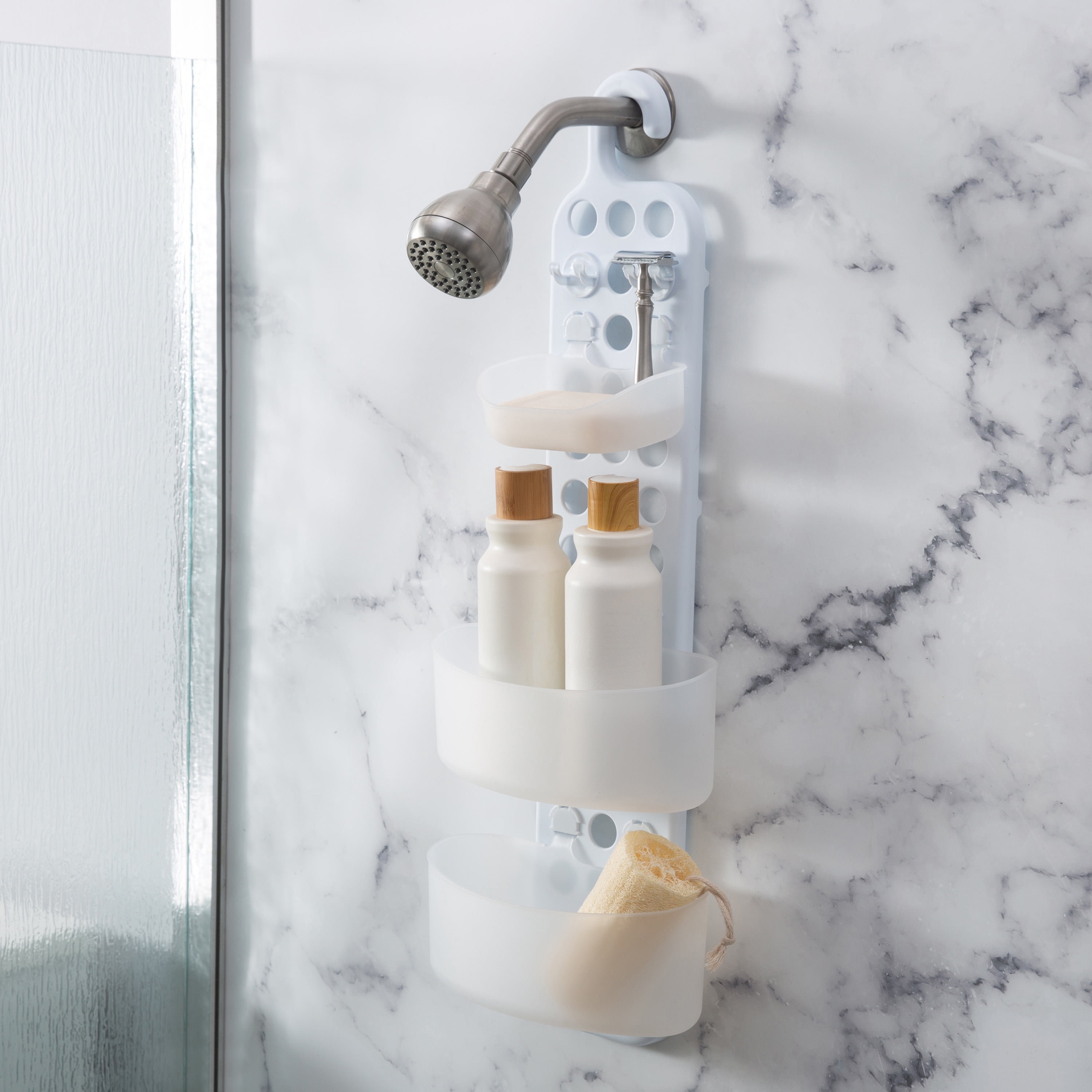 Bath Bliss 3 Shelves Tier Adjustable Plastic Shower Caddy, White