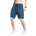 thumbnail image 4 of XFeng Men Black Embossed Jacquard Shorts Drawstring Elastic Waist Casual Knee‑Length Shorts, 4 of 7