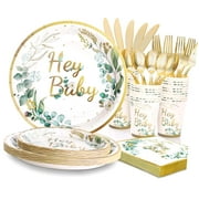 SKYSONIC 168PCS Sage Party Decorations Set, Including Plates and Napkins for Boho Jungle Theme, Serving 24