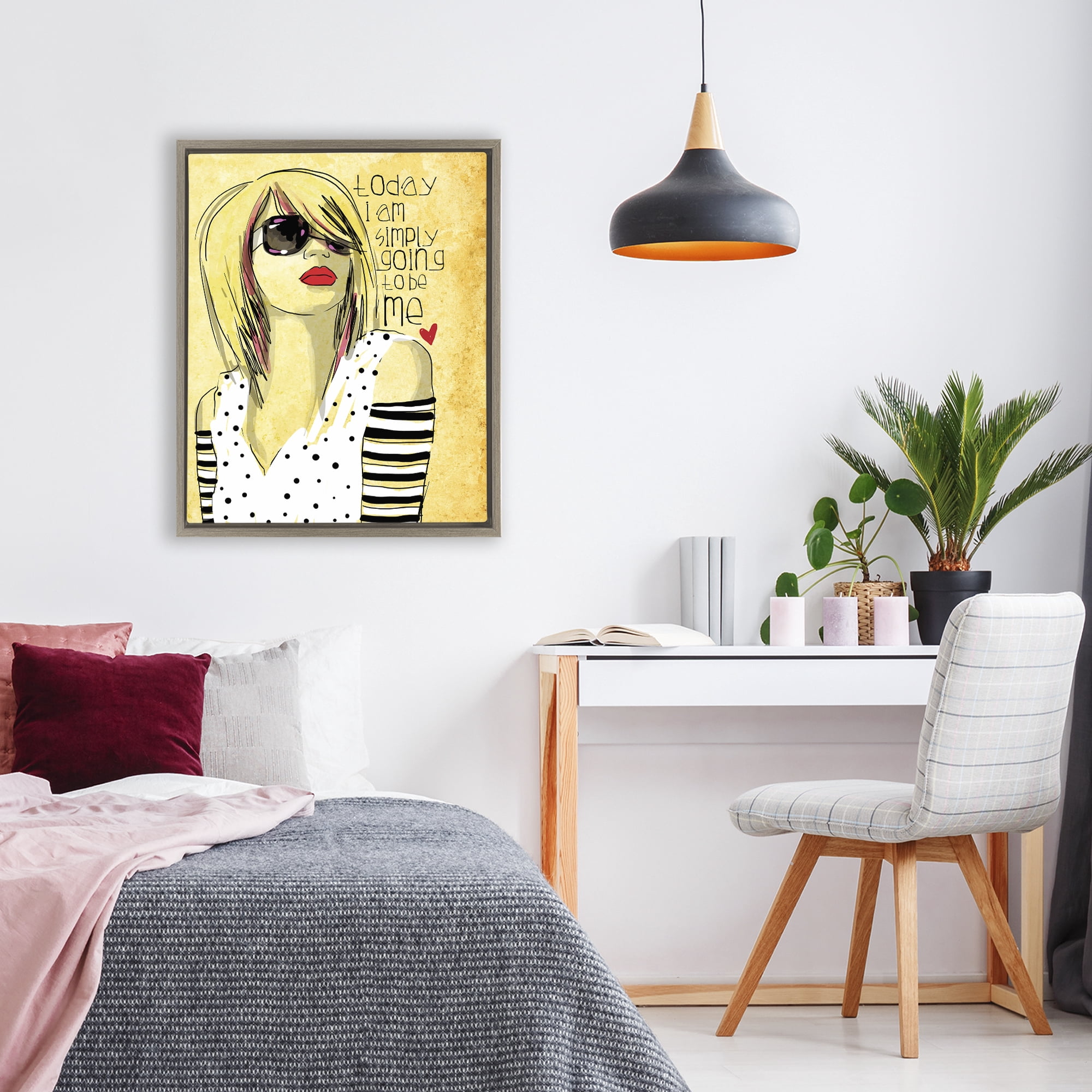 Stupell Industries Today I Am Simply Me Brown Framed Floater Canvas Wall Art, design by Suzanne Millius