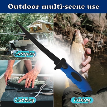UBSWF-Fish Fillet Knife 7 Inches Professional Fishing Fillet Knife Set Stainless Steel Blade in Corrosion Resistant Coating with Sharpener and Cutting Resistant Gloves for Fishing and Outdoor Blu