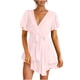 thumbnail image 1 of Mujer Casual Manga Corta Verano Cintura Corbata Doble Capa Volantes Cuello V Vendaje Túnica Vestido Sólido Fridja  qw4207, 1 of 9