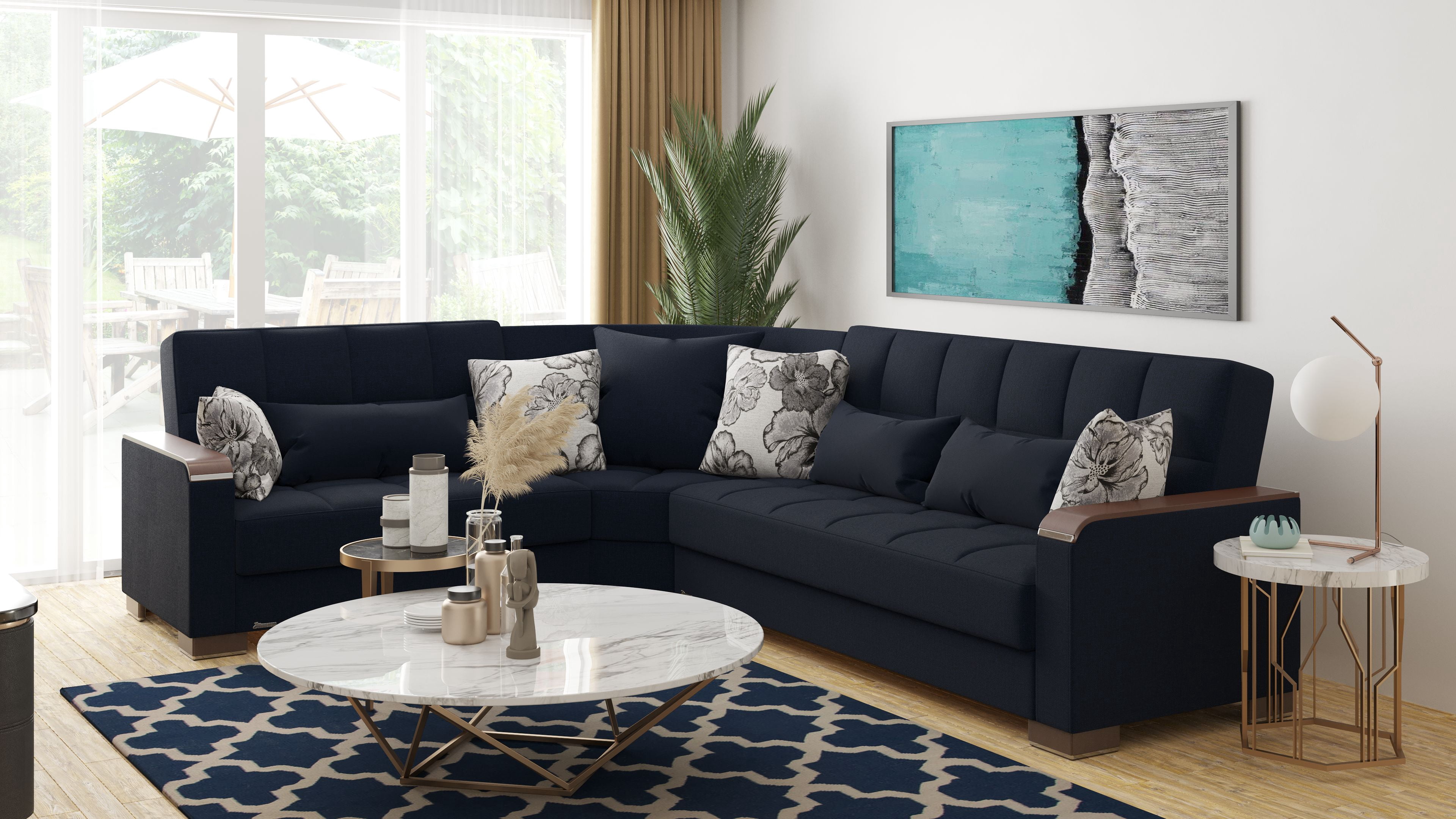 Ottomanson Origins X Convertible Sectional Sofa, Dark Blue Polyester