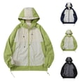thumbnail image 1 of Sentmoon Mens Light Jacket Color Block Long Sleeve Hooded Neck Coat Men Plus Size Zipper Windbreaker Waterproof Mens Clothes Fall and Winter Fashion for Commuting and Bike Riding Green L, 1 of 4